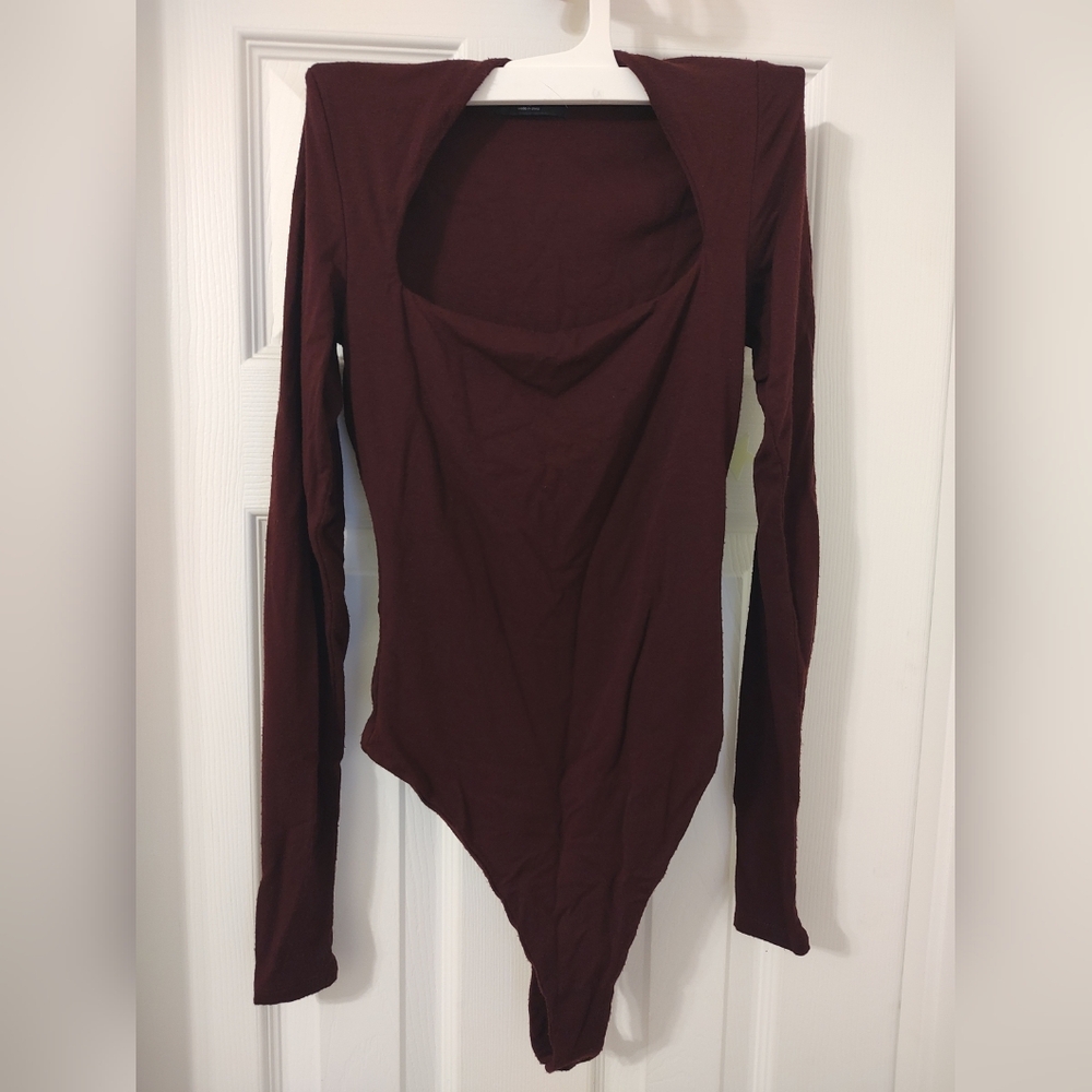 Naked Wardrobe bodysuit, Burgundy, Size XS